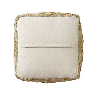 HomeRoots 18" Natural Jute Blend Cube Quatrefoil Pouf Ottoman