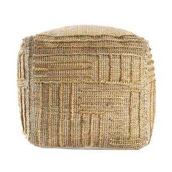 HomeRoots 18" Natural Jute Blend Cube Striped Pouf Ottoman
