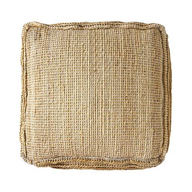 HomeRoots 18" Natural Jute Blend Cube Striped Pouf Ottoman