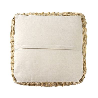 HomeRoots 18" Natural Jute Blend Cube Striped Pouf Ottoman