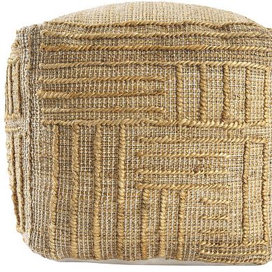 HomeRoots 18" Natural Jute Blend Cube Striped Pouf Ottoman