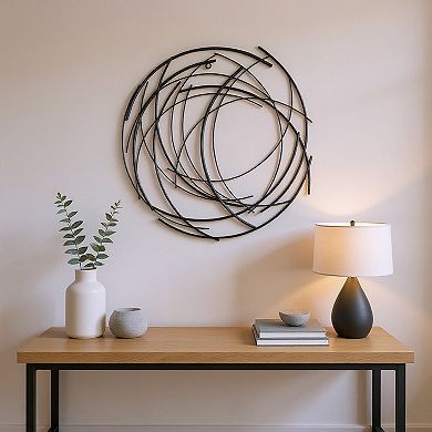 HomeRoots 20" X 20" Black Abstract Metal Circle Hanging Dimensional Sculpture