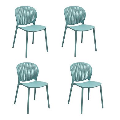 HomeRoots Set of Four Blue Heavy Duty Plastic Dining Side Chairs