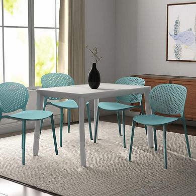 HomeRoots Set of Four Blue Heavy Duty Plastic Dining Side Chairs