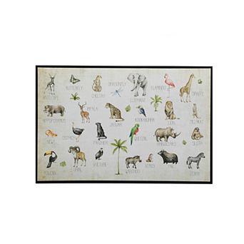 HomeRoots Jungle Animals Alphabet Black Floater Frame Wall Art