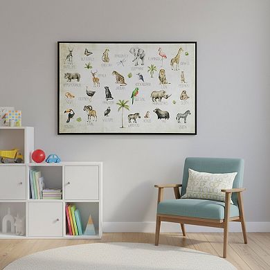 HomeRoots Jungle Animals Alphabet Black Floater Frame Wall Art