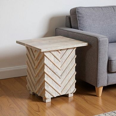 HomeRoots 24" White Distressed Solid Wood Square End Table