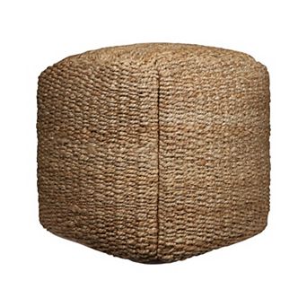 HomeRoots 18" Natural Jute Woven Blend Cube Pouf Ottoman