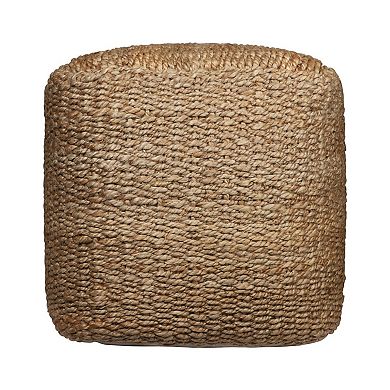 HomeRoots 18" Natural Jute Woven Blend Cube Pouf Ottoman