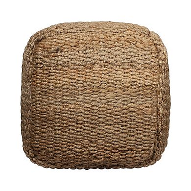 HomeRoots 18" Natural Jute Woven Blend Cube Pouf Ottoman
