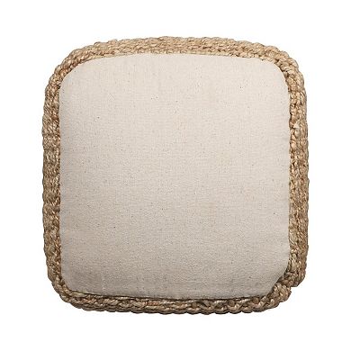 HomeRoots 18" Natural Jute Woven Blend Cube Pouf Ottoman