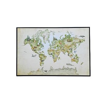 HomeRoots Animal World Map Black Floater Frame Print Wall Art