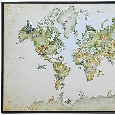 HomeRoots Animal World Map Black Floater Frame Print Wall Art
