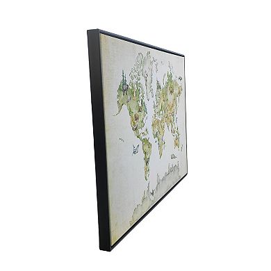 HomeRoots Animal World Map Black Floater Frame Print Wall Art
