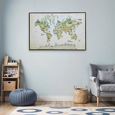 HomeRoots Animal World Map Black Floater Frame Print Wall Art