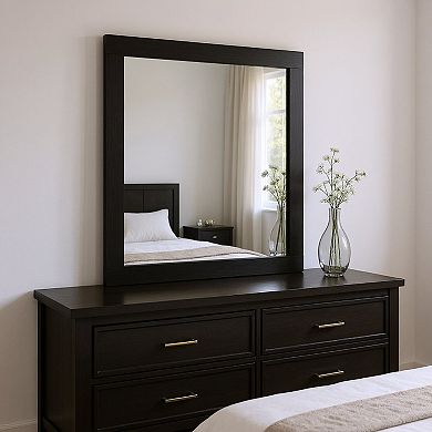 HomeRoots 35" Black Wood Square Mounted Framed Dresser Mirror