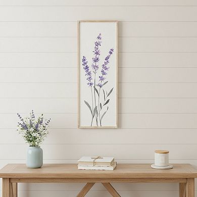 HomeRoots 32" X 12" Natural White And Lavender Floral Wood Framed Art