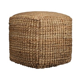 HomeRoots 18" Natural Jute Blend Cube Pouf Ottoman