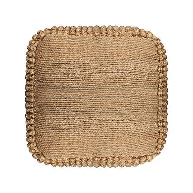 HomeRoots 18" Natural Jute Blend Cube Pouf Ottoman