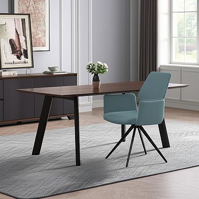 HomeRoots Light Blue and Black Upholstered Leather Dining Side Chair