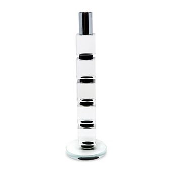 HomeRoots 11" Silver Clear And Black Geo Crystal Tabletop Taper Candlestick