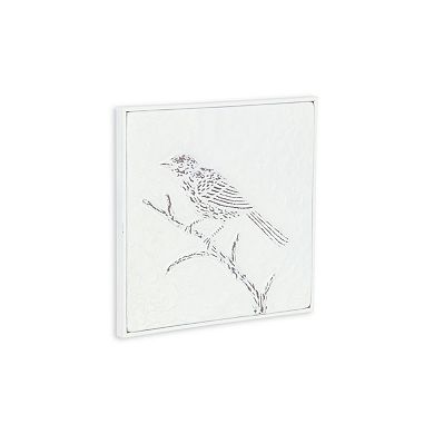 HomeRoots 10" X 10" White Bird Metal Square Hanging Wall Decor