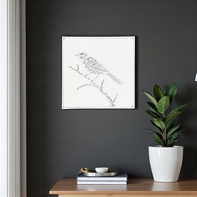 HomeRoots 10" X 10" White Bird Metal Square Hanging Wall Decor