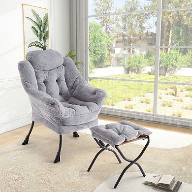 Lazy Chair with Ottoman & Side Pocket - Modern Lounge Accent Armchair, Comfy Reading Seat