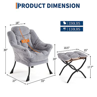 Lazy Chair with Ottoman & Side Pocket - Modern Lounge Accent Armchair, Comfy Reading Seat