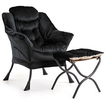 Lazy Chair with Ottoman & Side Pocket - Modern Lounge Accent Armchair, Comfy Reading Seat