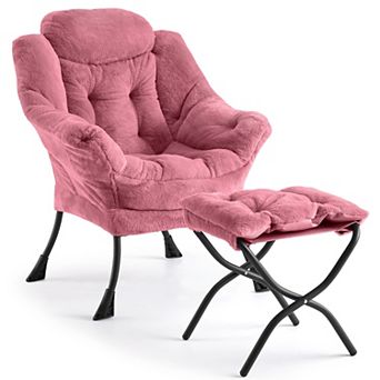 Lazy Chair with Ottoman & Side Pocket - Modern Lounge Accent Armchair, Comfy Reading Seat