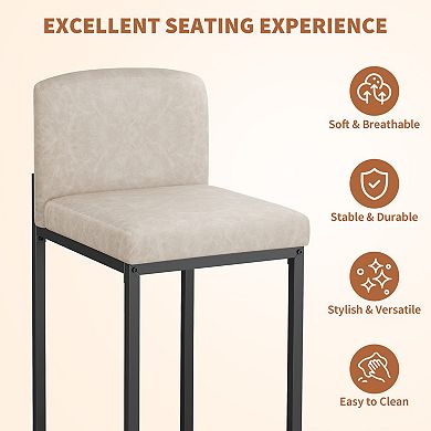 Modern Faux Leather Bar Stools,Upholstery with Backrest & Footrest,Counter Height Chairs for Kitchen