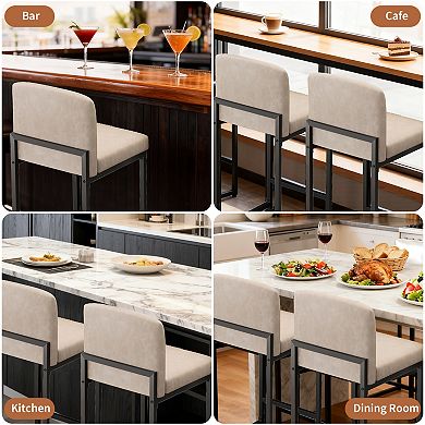 Modern Faux Leather Bar Stools,Upholstery with Backrest & Footrest,Counter Height Chairs for Kitchen