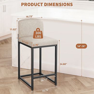 Modern Faux Leather Bar Stools,Upholstery with Backrest & Footrest,Counter Height Chairs for Kitchen