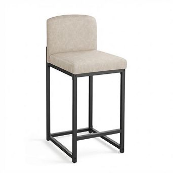 Modern Faux Leather Bar Stools,Upholstery with Backrest & Footrest,Counter Height Chairs for Kitchen