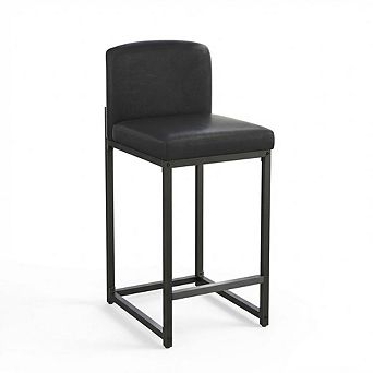 Modern Faux Leather Bar Stools,Upholstery with Backrest & Footrest,Counter Height Chairs for Kitchen