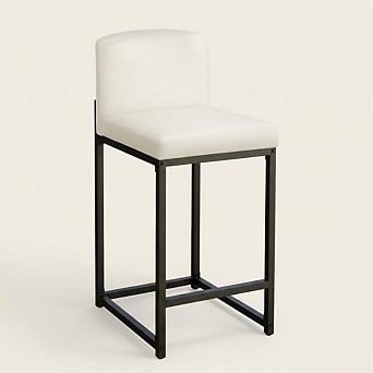 Modern Faux Leather Bar Stools,Upholstery with Backrest & Footrest,Counter Height Chairs for Kitchen