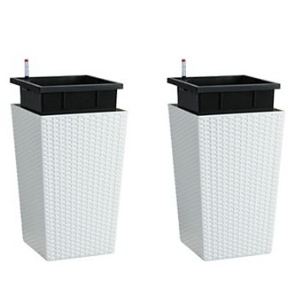 16 Inch Texture Self-Watering Planters Flower Pots with Water Level Monitor Drainage Hole Set of 2