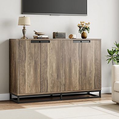 55" Sideboard Buffet Cabinet - 4 Doors & Adjustable Shelves, Multi-Scene Storage for Dining Room