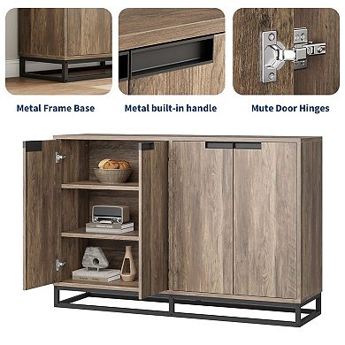 55" Sideboard Buffet Cabinet - 4 Doors & Adjustable Shelves, Multi-Scene Storage for Dining Room