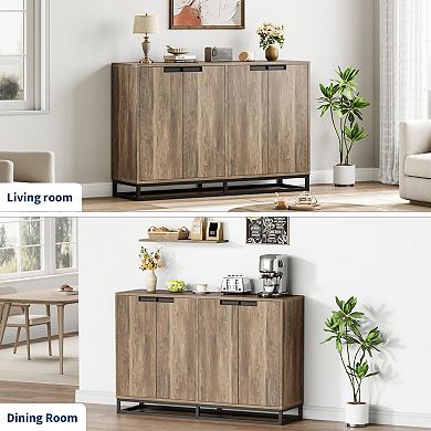 55" Sideboard Buffet Cabinet - 4 Doors & Adjustable Shelves, Multi-Scene Storage for Dining Room