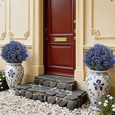 2 Pack 23.6'' Artificial Lavender Topiary Ball Tree -UV Resistant with Ground Spike for Garden Decor