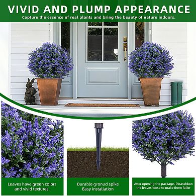 2 Pack 23.6'' Artificial Lavender Topiary Ball Tree -UV Resistant with Ground Spike for Garden Decor