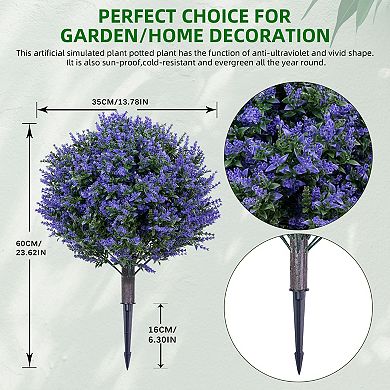 2 Pack 23.6'' Artificial Lavender Topiary Ball Tree -UV Resistant with Ground Spike for Garden Decor