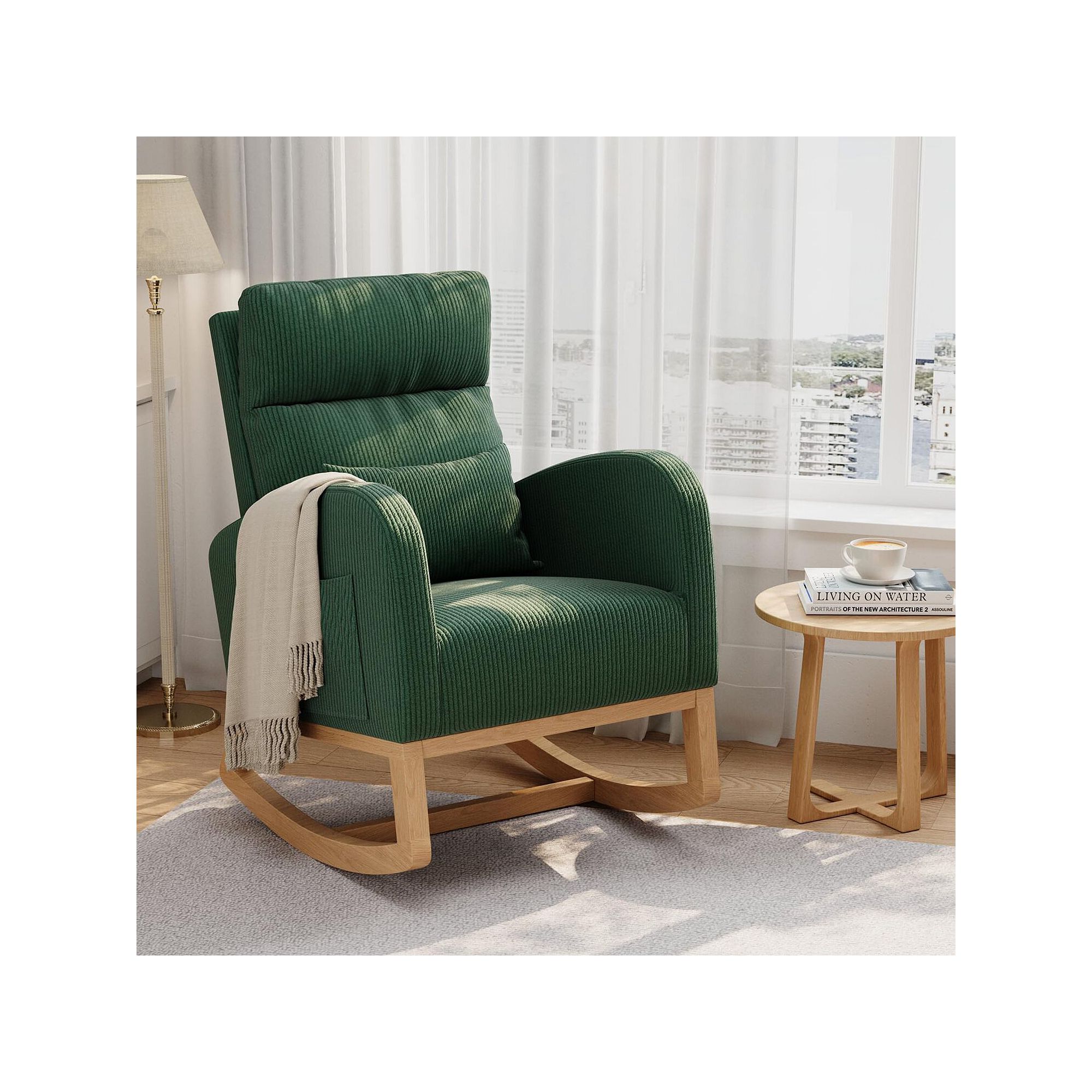 Green rocking chair in a living room setting
