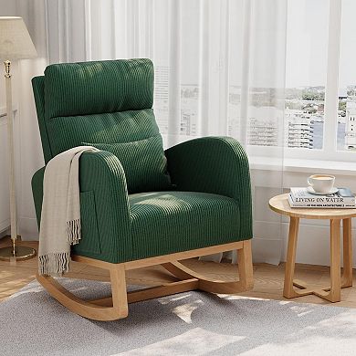 Modern Nursery Rocking Chair,High Back Glider with Pillow, Side Pockets for Bedroom & Nursing Room