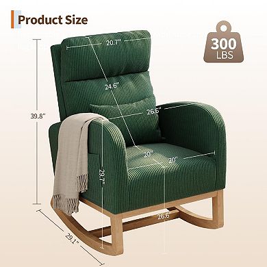 Modern Nursery Rocking Chair,High Back Glider with Pillow, Side Pockets for Bedroom & Nursing Room