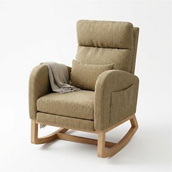 Modern Nursery Rocking Chair,High Back Glider with Pillow, Side Pockets for Bedroom & Nursing Room