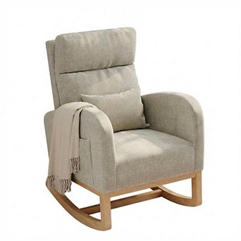 Modern Nursery Rocking Chair,High Back Glider with Pillow, Side Pockets for Bedroom & Nursing Room