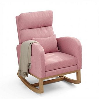 Modern Nursery Rocking Chair,High Back Glider with Pillow, Side Pockets for Bedroom & Nursing Room